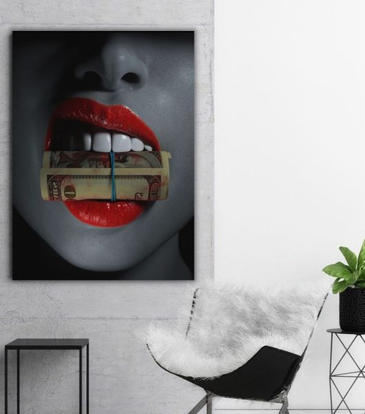 Картина Губи Lips with dollar 10207 фото