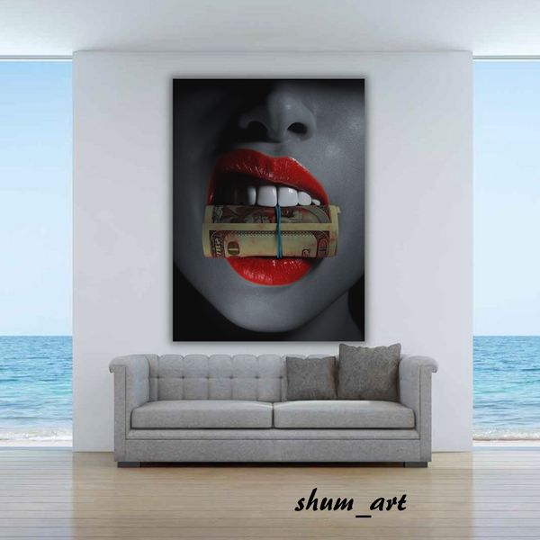 Картина Губи Lips with dollar 10207 фото